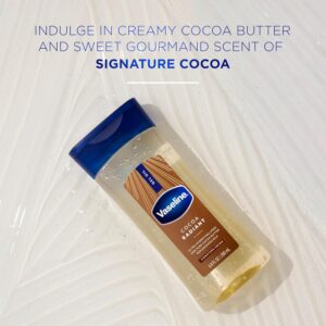 Vaseline Intensive Care Cocoa Radiant para piel brillante Aceite de gel corporal hecho con manteca de cacao pura + aceites reponedores, 6.8 onzas